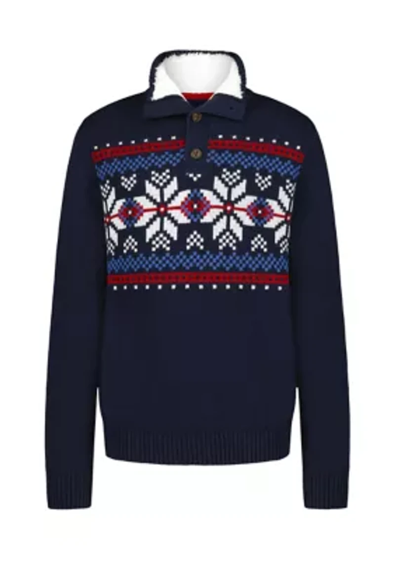 Boys 8-20 Snowflake Fairisle Button Up Sweater