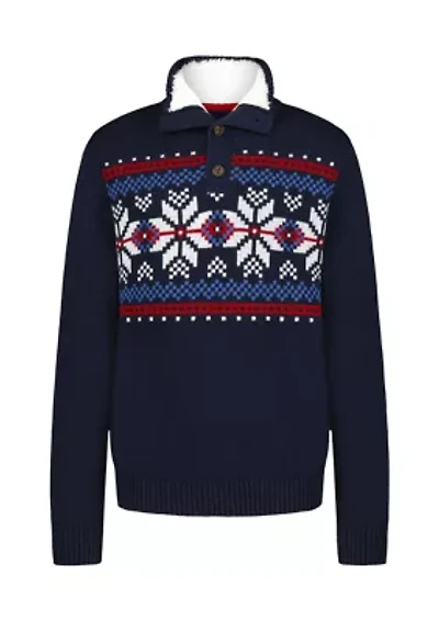 Boys 8-20 Snowflake Fairisle Button Up Sweater