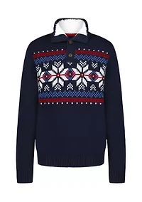 Boys 8-20 Snowflake Fairisle Button Up Sweater