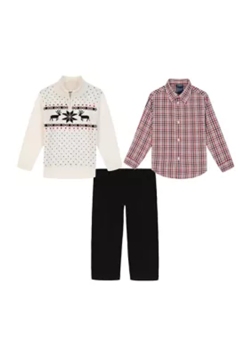 Boys 4-7 Reindeer Fairisle Sweater Quarter Zip Corded Set