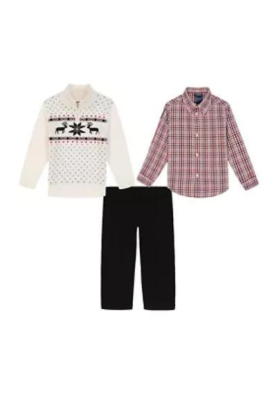 Boys 4-7 Reindeer Fairisle Sweater Quarter Zip Corded Set