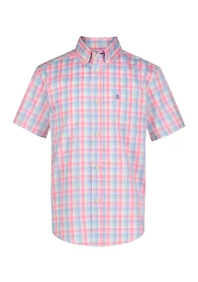 Boys 8-20 Short Sleeve Stretch Lake George Plaid Untucked Shirt