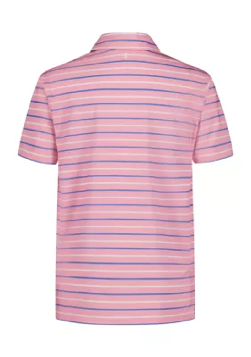 Boys 8-20 Husky Short Sleeve Caddie Stripe Printed Performance Polo Shirt