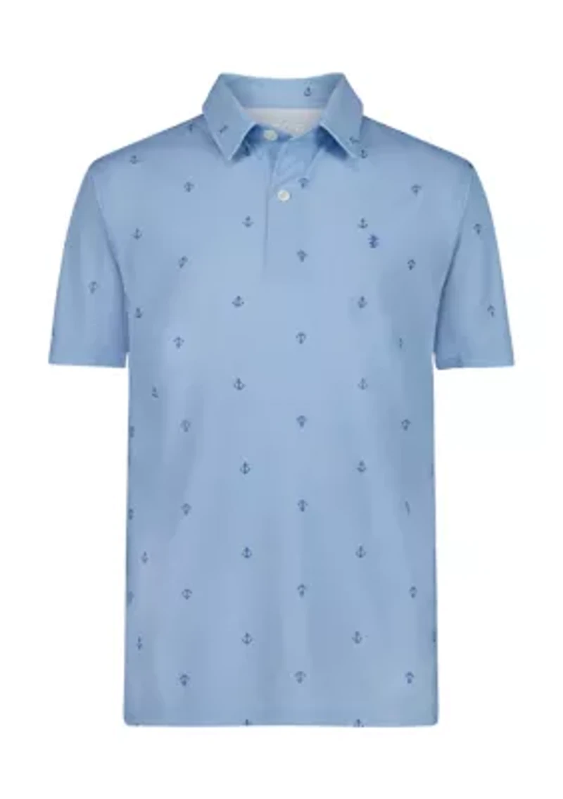Boys 8-20 Husky Short Sleeve Anchor Printed Performance Polo Shirt