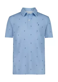 Boys 8-20 Husky Short Sleeve Anchor Printed Performance Polo Shirt