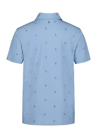 Boys 8-20 Husky Short Sleeve Anchor Printed Performance Polo Shirt