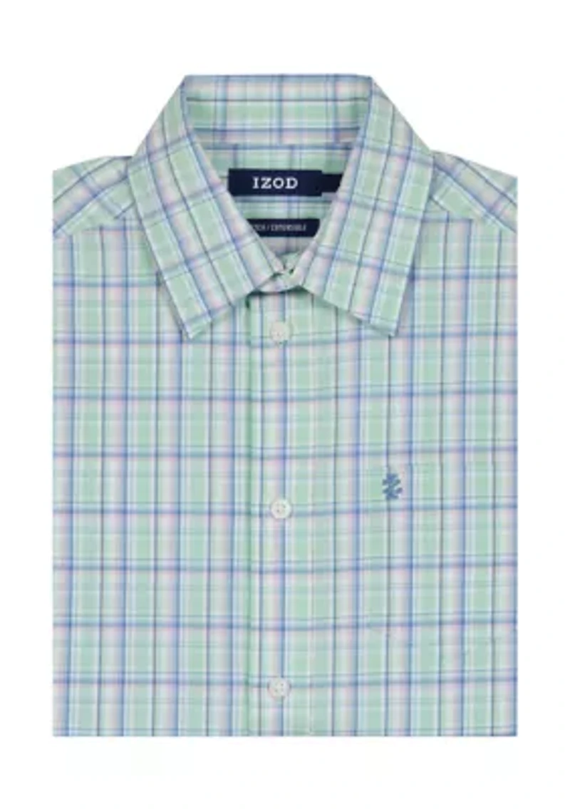 Boys 8-20 Husky Short Sleeve Stretch Andover Plaid Shirt