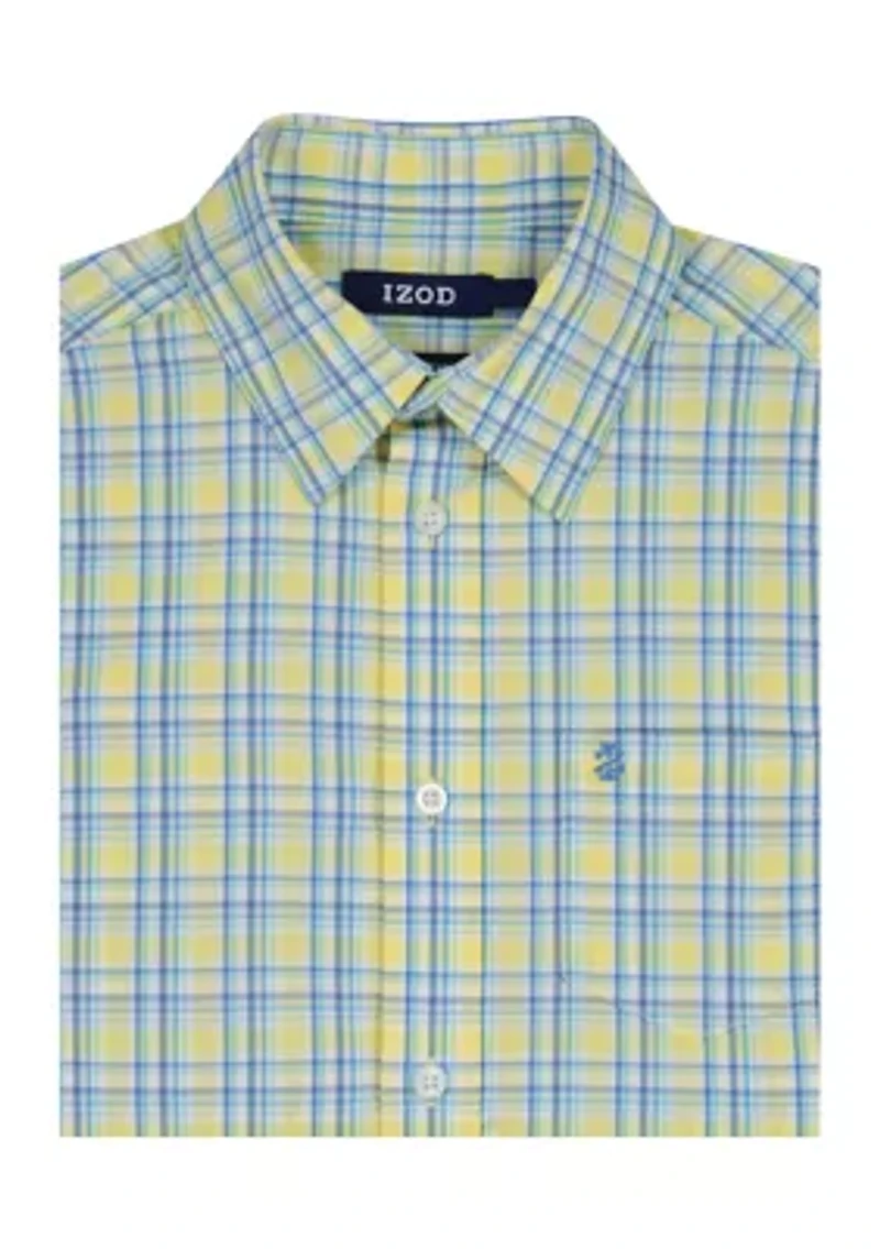 Boys 8-20 Husky Short Sleeve Stretch Andover Plaid Shirt