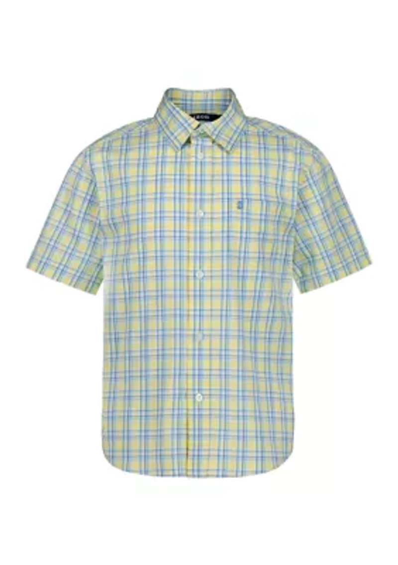 Boys 8-20 Husky Short Sleeve Stretch Andover Plaid Shirt