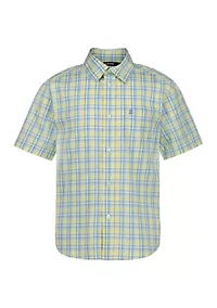 Boys 8-20 Husky Short Sleeve Stretch Andover Plaid Shirt