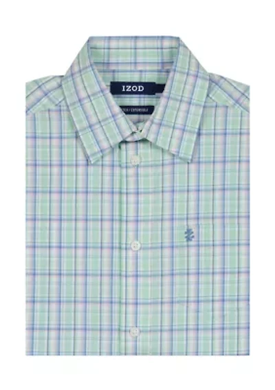 Boys 8-20 Short Sleeve Stretch Andover Plaid Shirt