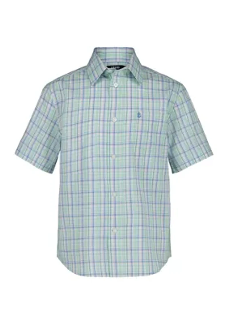 Boys 8-20 Short Sleeve Stretch Andover Plaid Shirt