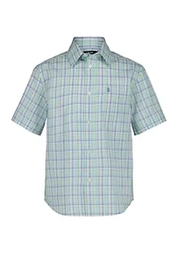 Boys 8-20 Short Sleeve Stretch Andover Plaid Shirt