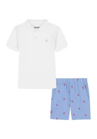 Boys 4-7 Short Sleeve Polo Shirt and Lobster Printed Shorts Set