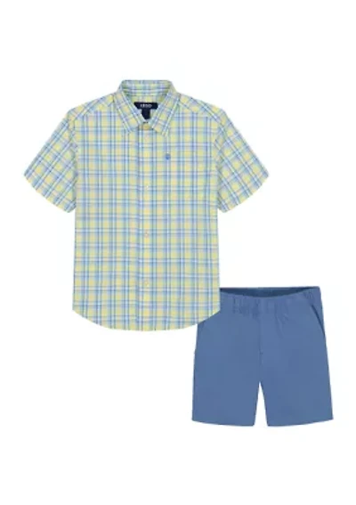 Boys 4-7 Andover Plaid Printed Shirt and Shorts Set