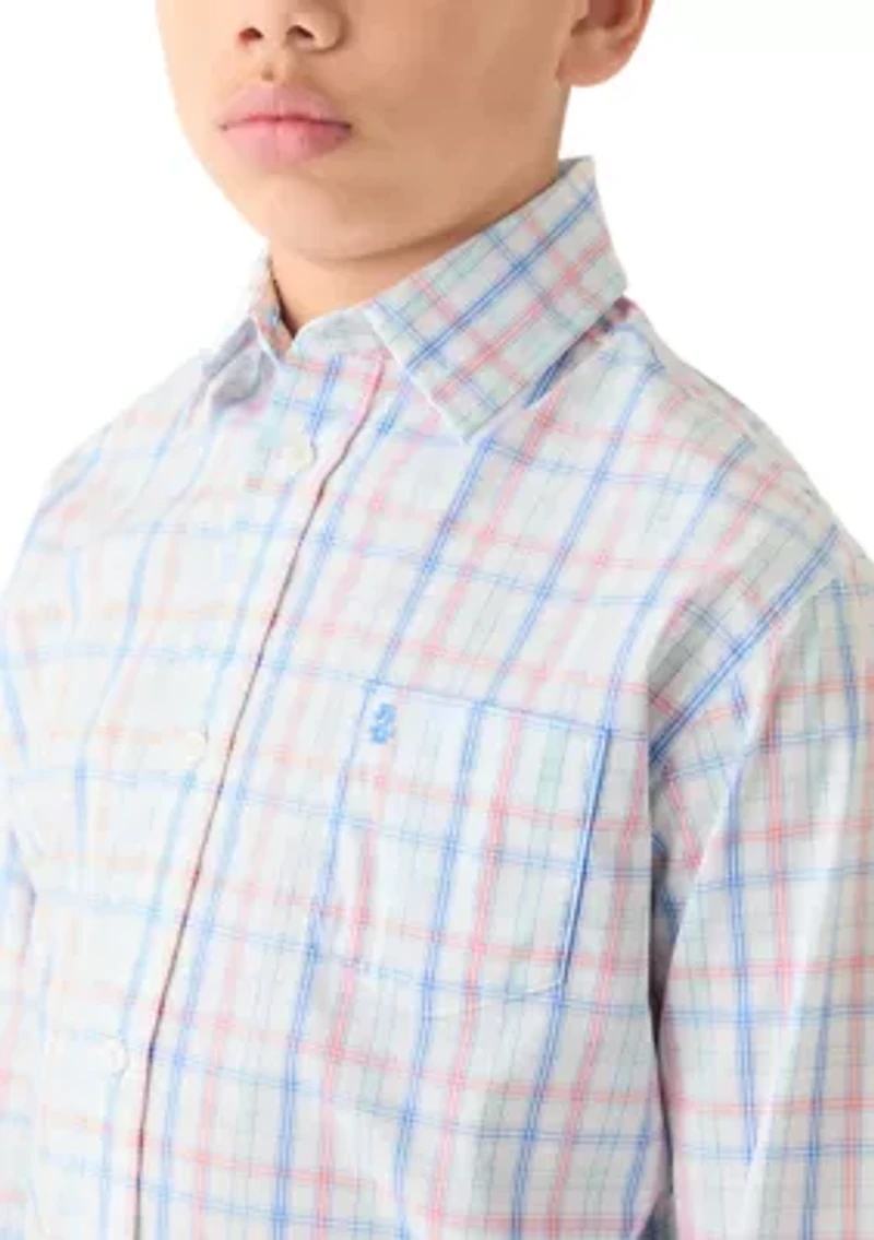 Boys 8-20 Husky Long Sleeve Comfort Printed Poplin