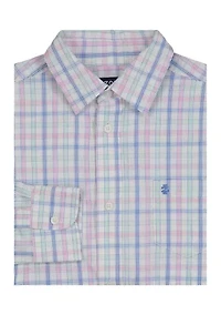 Boys 8-20 Long Sleeve Yarn Dyed Stretch Grid Plaid Shirt