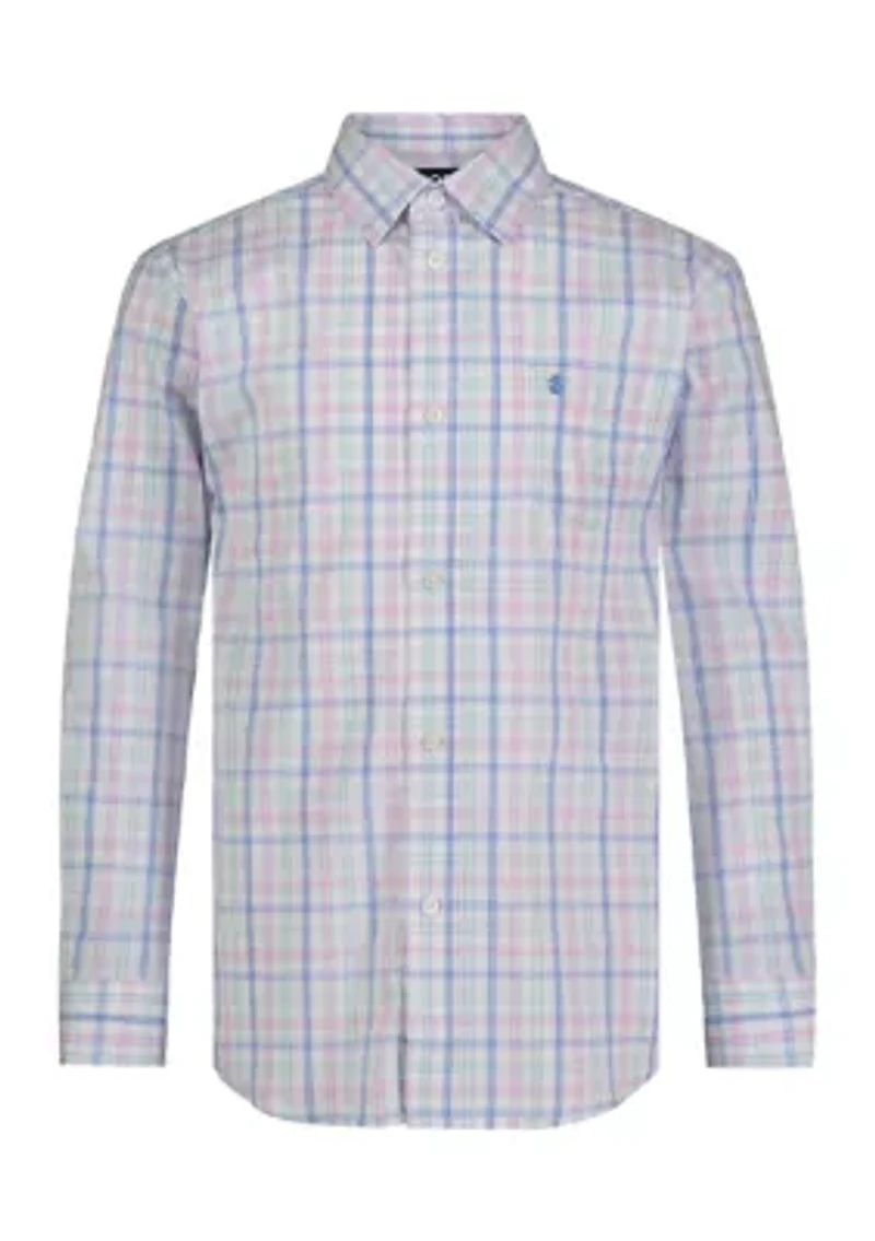 Boys 8-20 Long Sleeve Yarn Dyed Stretch Grid Plaid Shirt