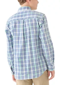 Boys 8-20 Husky Long Sleeve Yarn Dyed Stretch Spring Plaid Shirt