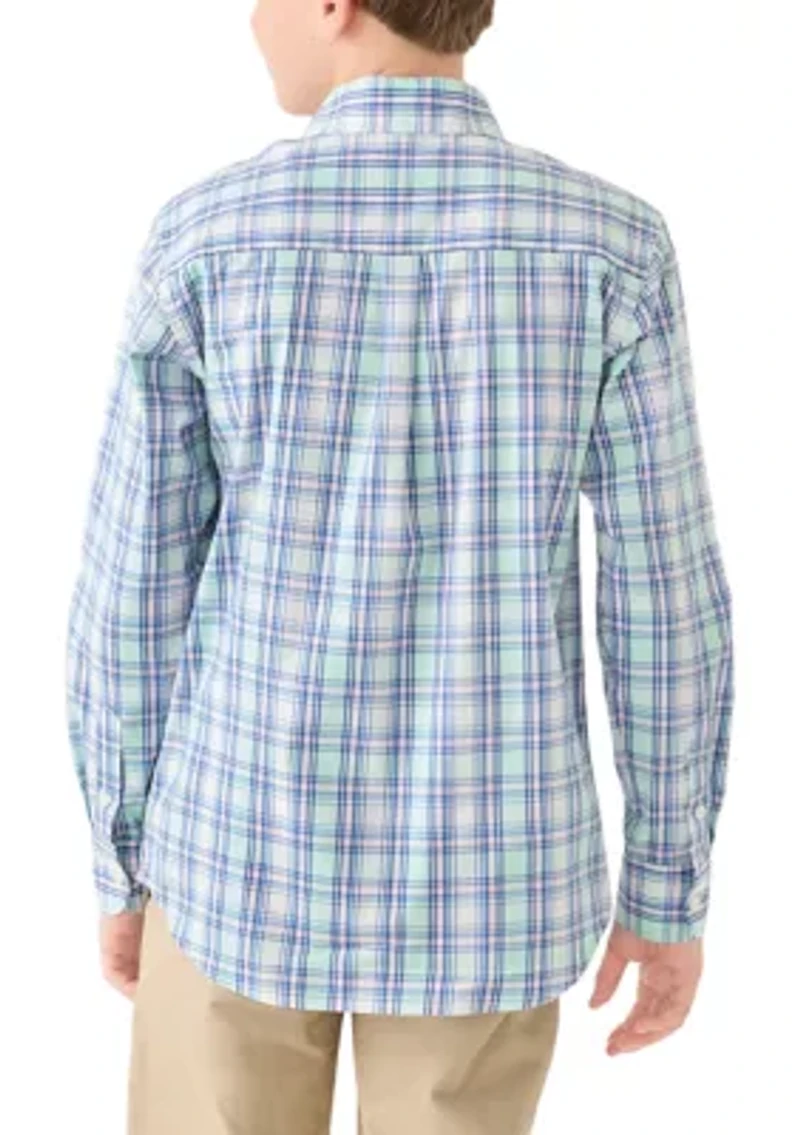 Boys 8-20 Long Sleeve Yarn Dyed Stretch Spring Plaid Shirt