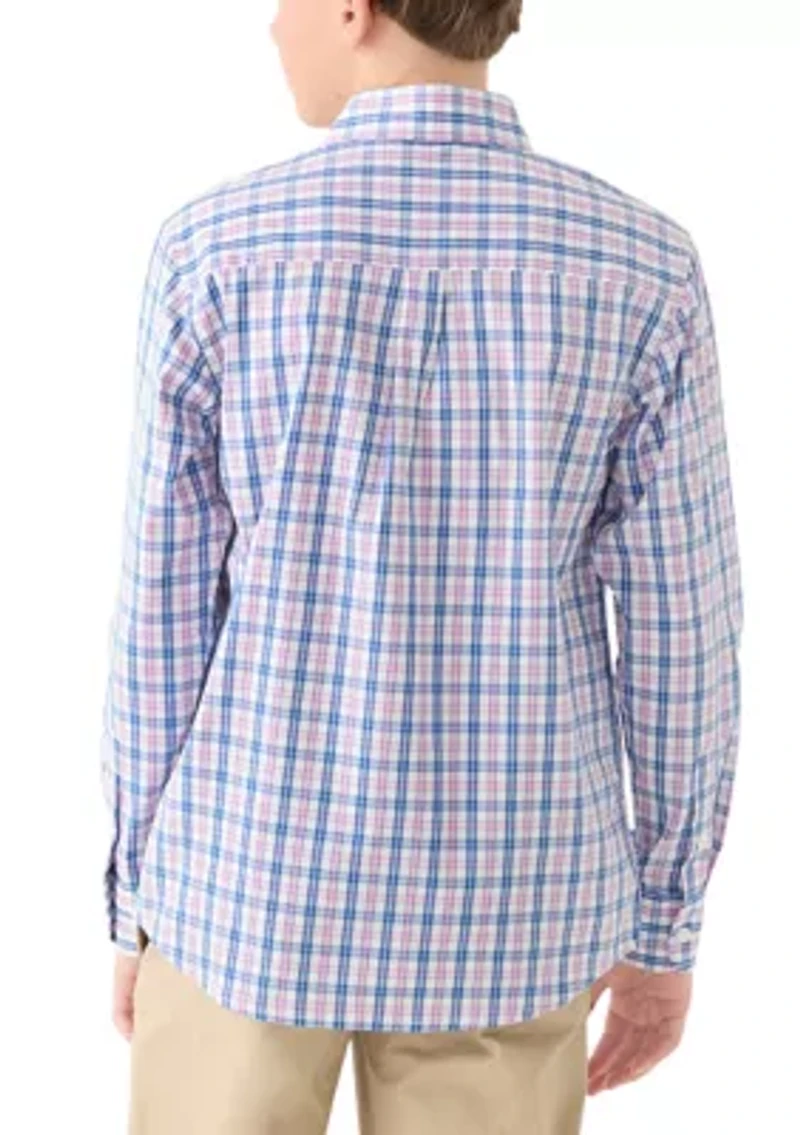 Boys 8-20 Long Sleeve Yarn Dyed Stretch Picnic Plaid Shirt