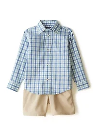 Boys 4-7 Long Sleeve Picnic Plaid Shirt and Performance Shorts Set