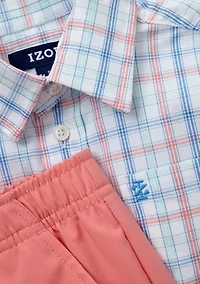 Boys 4-7 Long Sleeve Grid Plaid Shirt and Performance Shorts Set