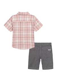 Boys 4-7 Plaid Shirt and Woven Sorts Set