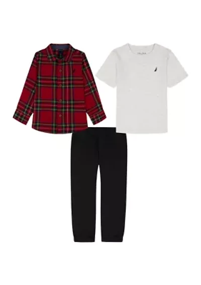 Boys 4-7 Flannel, T-Shirt, and Pants Set