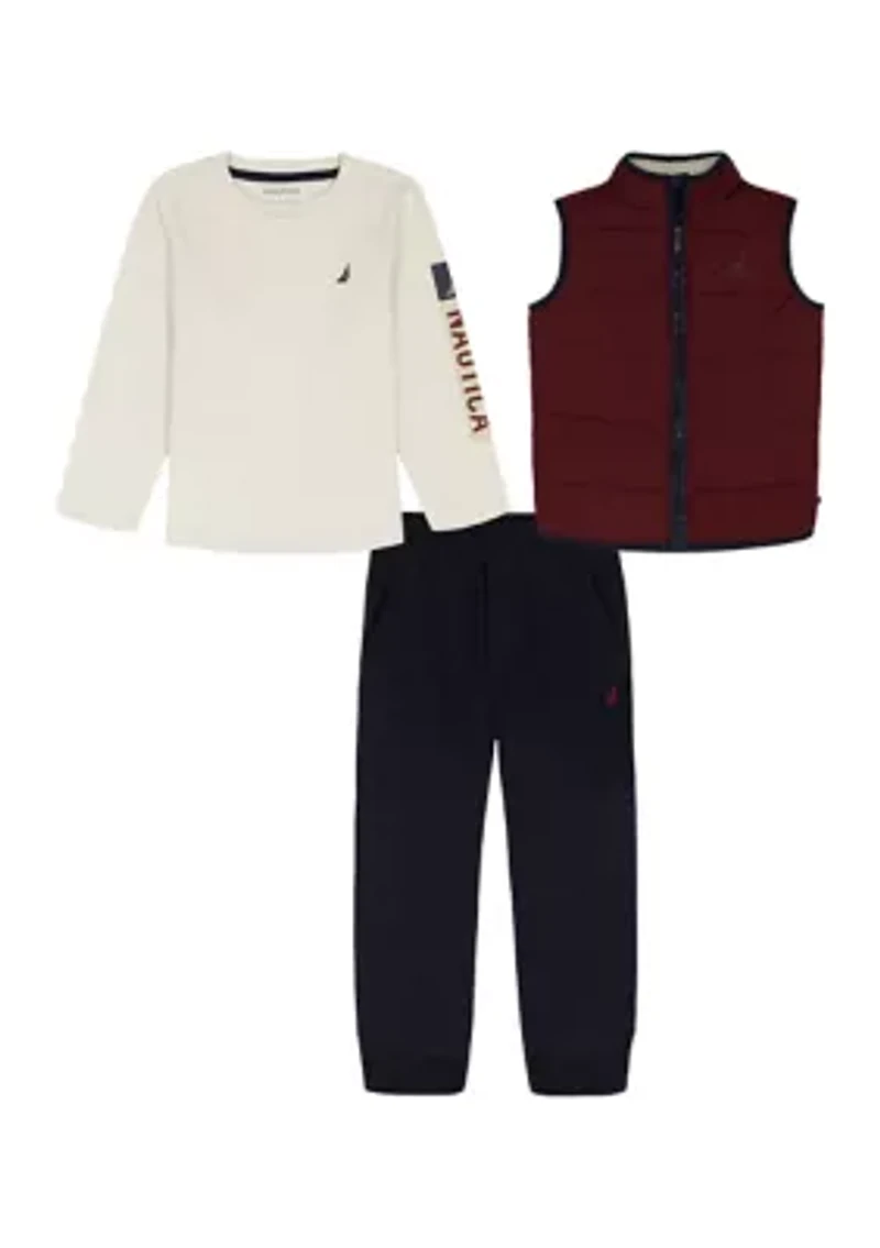 Boys 4-7 3-Piece Vest Set with Twill Joggers