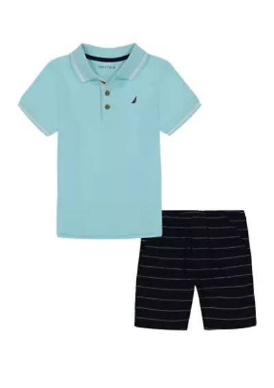 Boys 4-7 Pinstripe Polo Shirt and Shorts Set