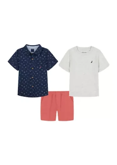 Boys 4-7 Three Piece Woven Shirt and Shorts Set