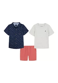 Boys 4-7 Three Piece Woven Shirt and Shorts Set