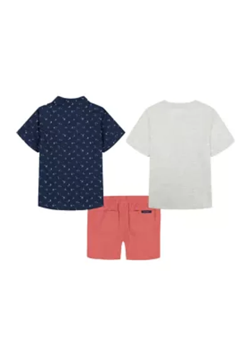 Boys 4-7 Three Piece Woven Shirt and Shorts Set