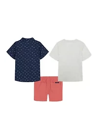 Boys 4-7 Three Piece Woven Shirt and Shorts Set