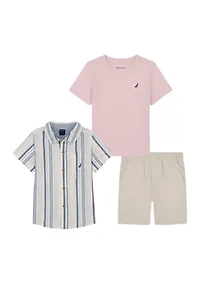 Boys 4-7 Three Piece Woven Shirt and Shorts Set
