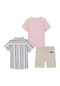 Boys 4-7 Three Piece Woven Shirt and Shorts Set