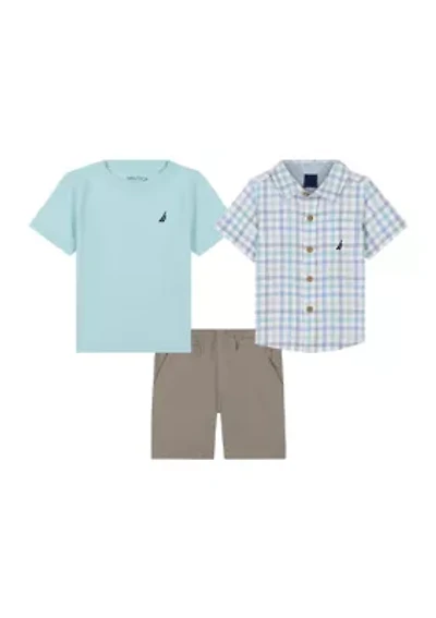 Boys 4-7 Three Piece Woven Shirt and Shorts Set