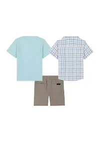 Boys 4-7 Three Piece Woven Shirt and Shorts Set