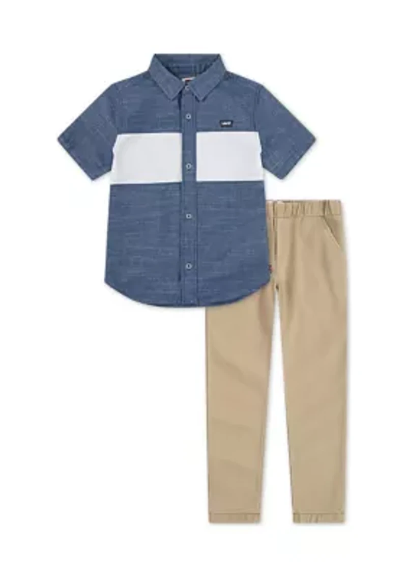 Boys 4-7 Chambray Color Block Jogger Set