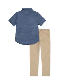 Boys 4-7 Chambray Color Block Jogger Set