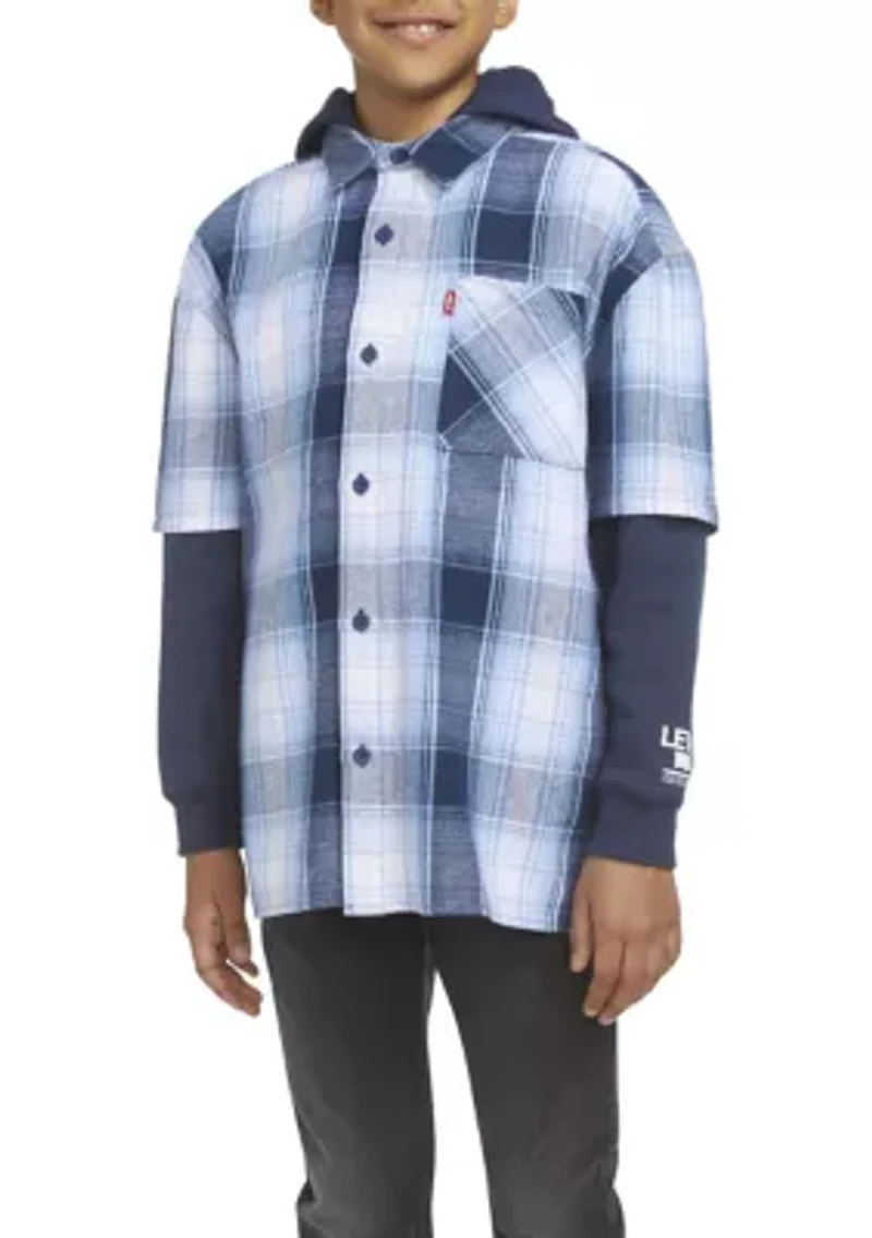 Boys 8-20 Hooded Woven Shirt