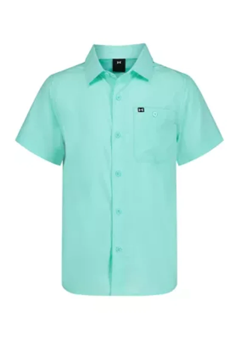 Boys 8-20 Solid Woven Fish Shirt