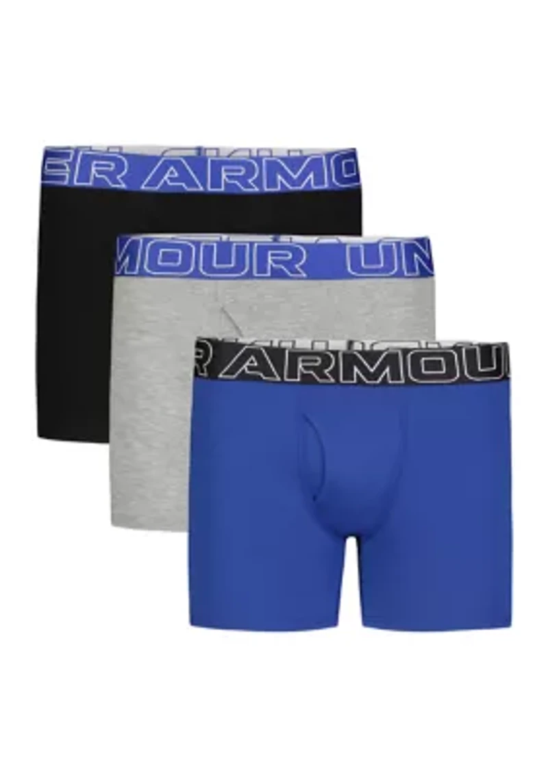 Boys Solid Cotton Boxer Briefs - 3 Pack