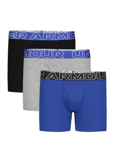 Boys Solid Cotton Boxer Briefs - 3 Pack