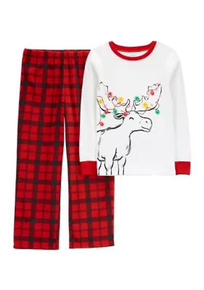 Boys 4-7 2-Piece Reindeer Cotton & Fleece PJs