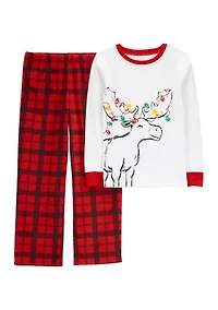 Boys 4-7 2-Piece Reindeer Cotton & Fleece PJs