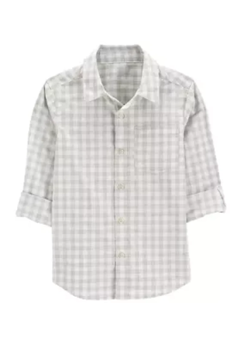 Boys 4-7 Gingham Printed Button Down Shirt