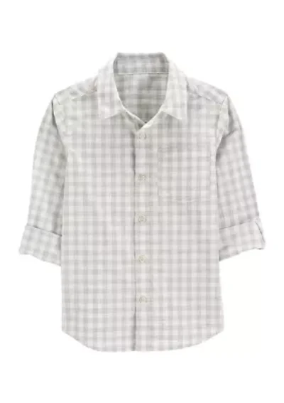 Boys 4-7 Gingham Printed Button Down Shirt
