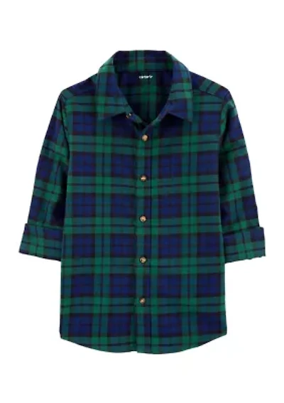 Boys 4-7 Plaid Printed Button Down Shirt